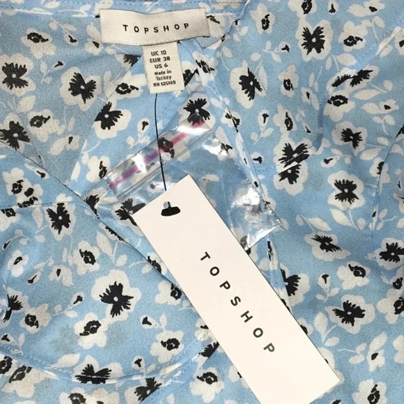 TopShop Blue Ruffle Floral Tea Top Blouse 6 Flower - Picture 5 of 6
